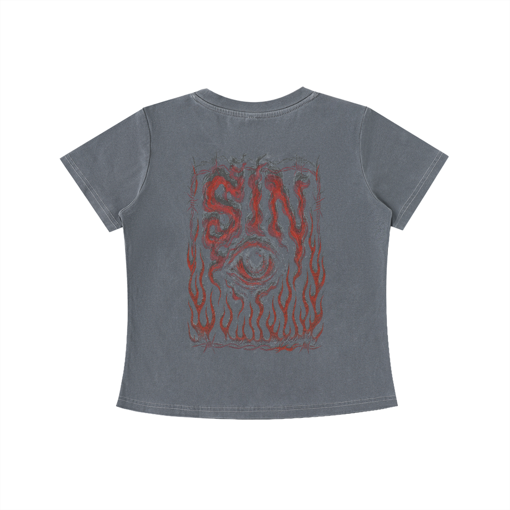 SIN Womens Vintage Wash Slim Fit T-shirt