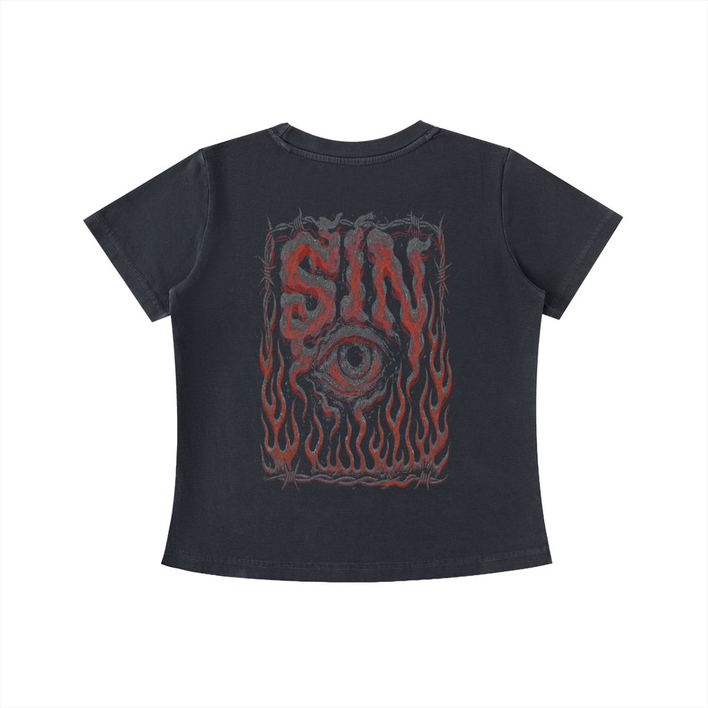 SIN Womens Vintage Wash Slim Fit T-shirt