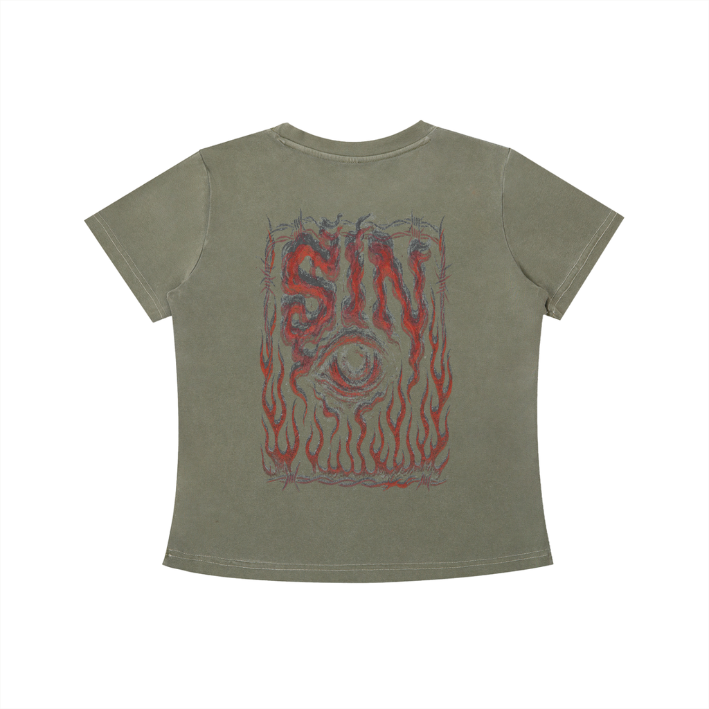 SIN Womens Vintage Wash Slim Fit T-shirt